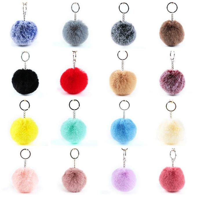 귀여운 인조 토끼 Fur Ball 자동차 Pom Pom 열쇠고리 핸드백 매달리는 자금 참 핑크색 열쇠고리 액세서이를 도매하세요