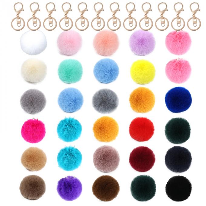 귀여운 인조 토끼 Fur Ball 자동차 Pom Pom 열쇠고리 핸드백 매달리는 자금 참 핑크색 열쇠고리 액세서이를 도매하세요
