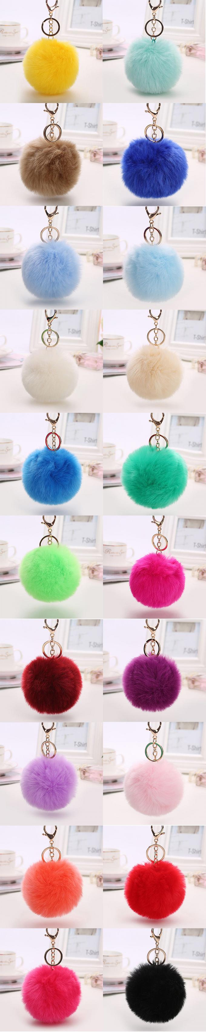귀여운 인조 토끼 Fur Ball 자동차 Pom Pom 열쇠고리 핸드백 매달리는 자금 참 핑크색 열쇠고리 액세서이를 도매하세요