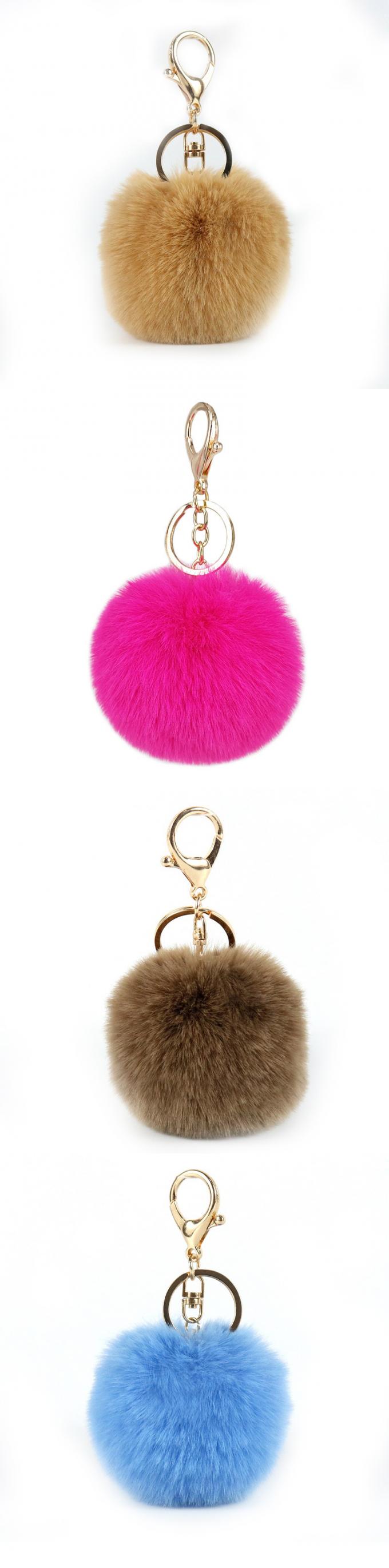 귀여운 인조 토끼 Fur Ball 자동차 Pom Pom 열쇠고리 핸드백 매달리는 자금 참 핑크색 열쇠고리 액세서이를 도매하세요